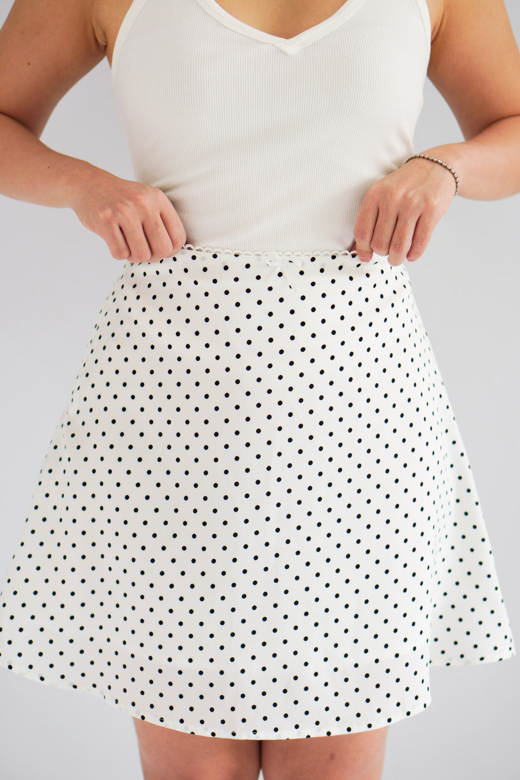 Clovie Polkadot Mini Skirt in White