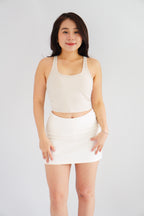 Kayla Padded Scoop Neck Crop Top in Cream