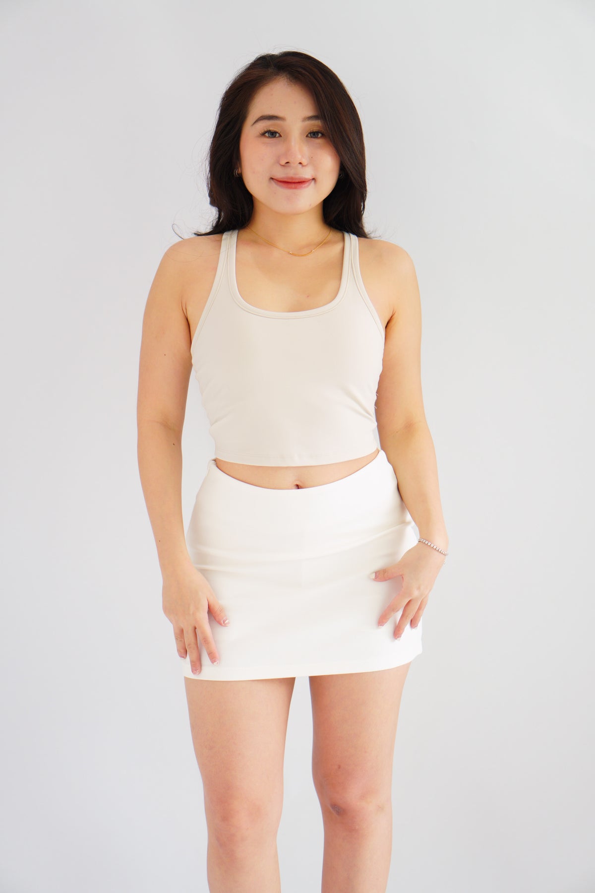 Kayla Padded Scoop Neck Crop Top in Cream