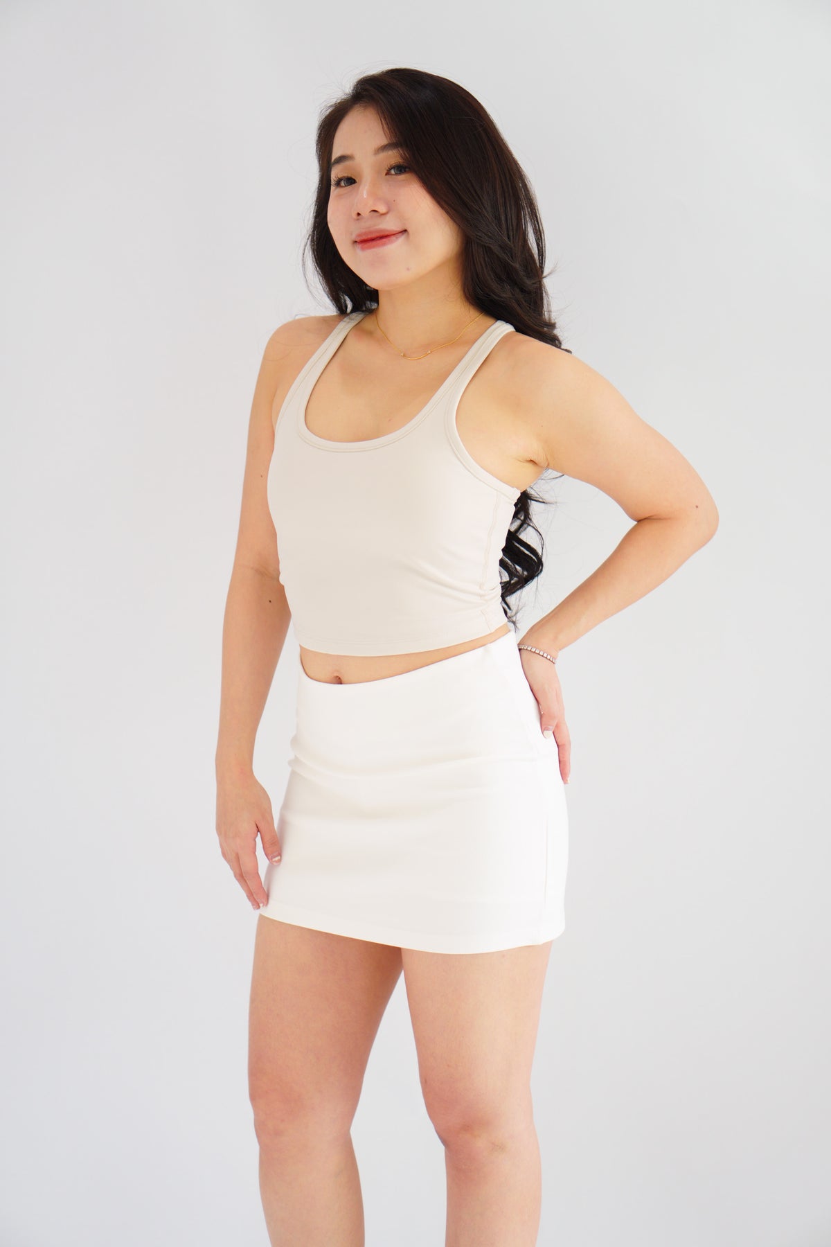 Kayla Padded Scoop Neck Crop Top in Cream