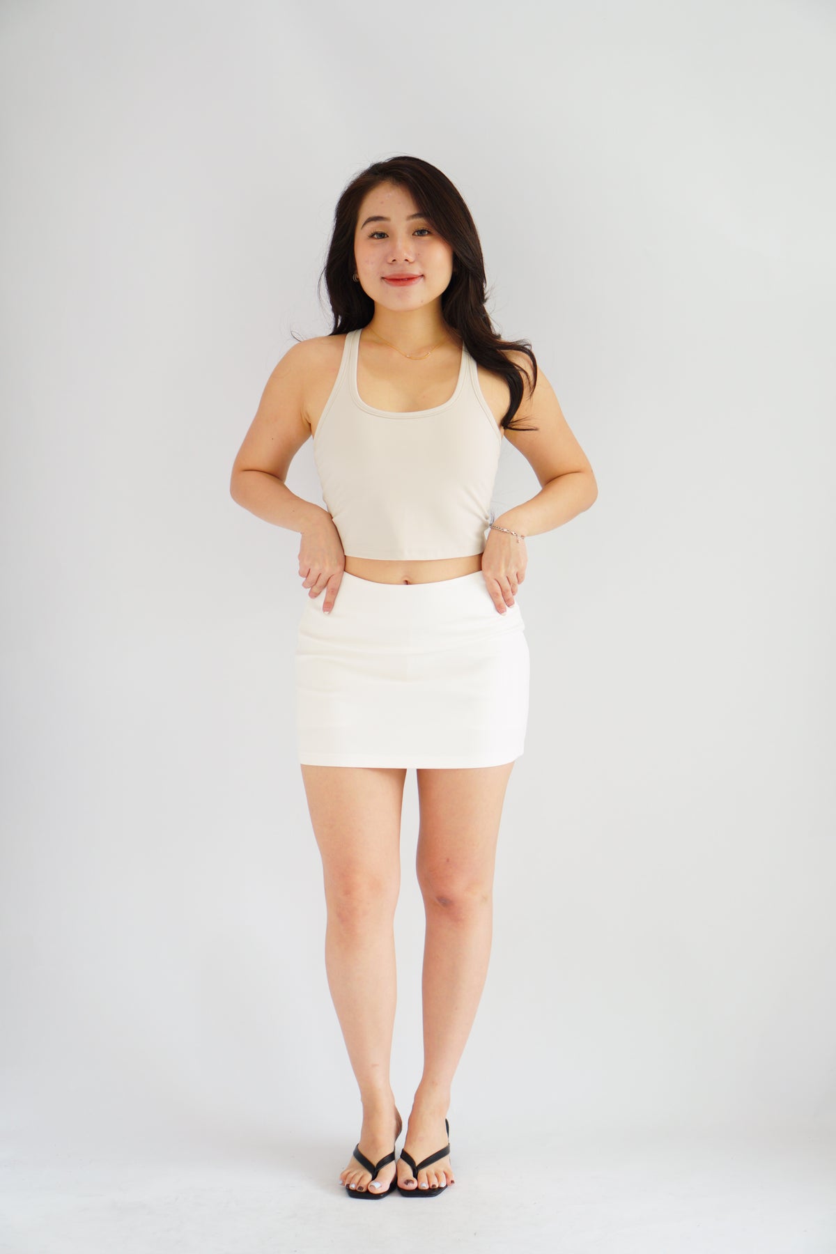 Kayla Padded Scoop Neck Crop Top in Cream