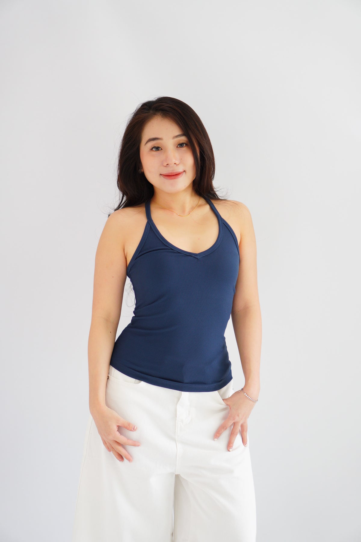 Esme Basic V Neck Camisole Top in Dark Blue