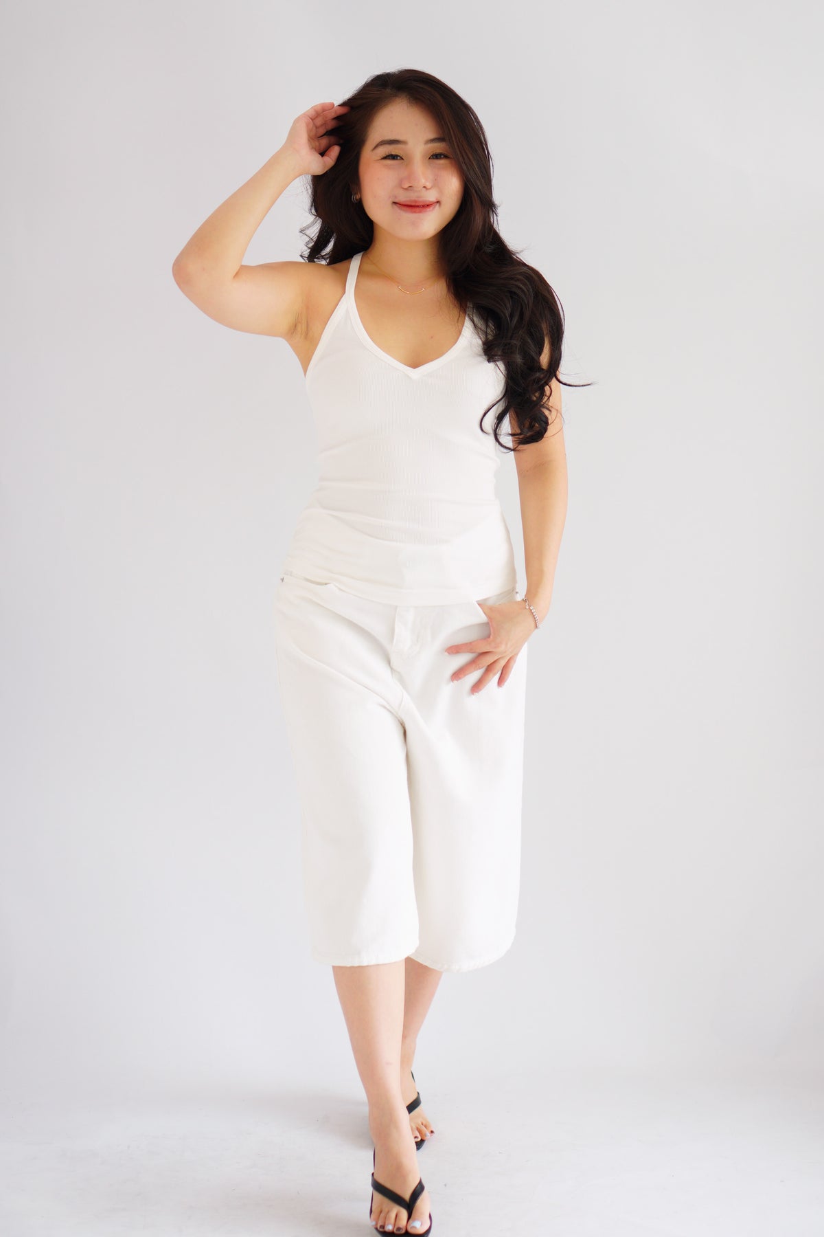 Esme Basic V Neck Camisole Top in White