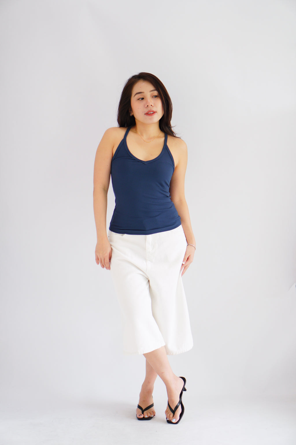 Esme Basic V Neck Camisole Top in Dark Blue