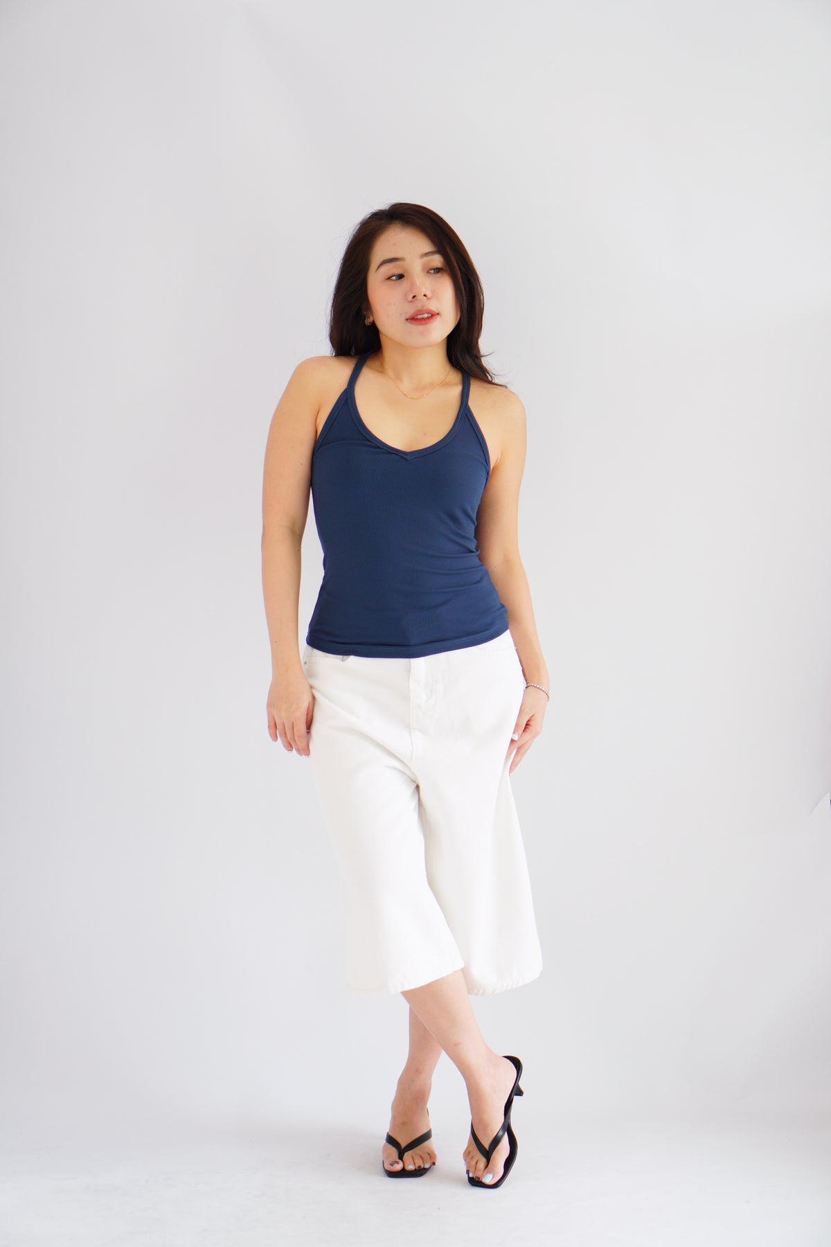Esme Basic V Neck Camisole Top in Dark Blue
