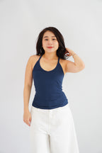 Esme Basic V Neck Camisole Top in Dark Blue