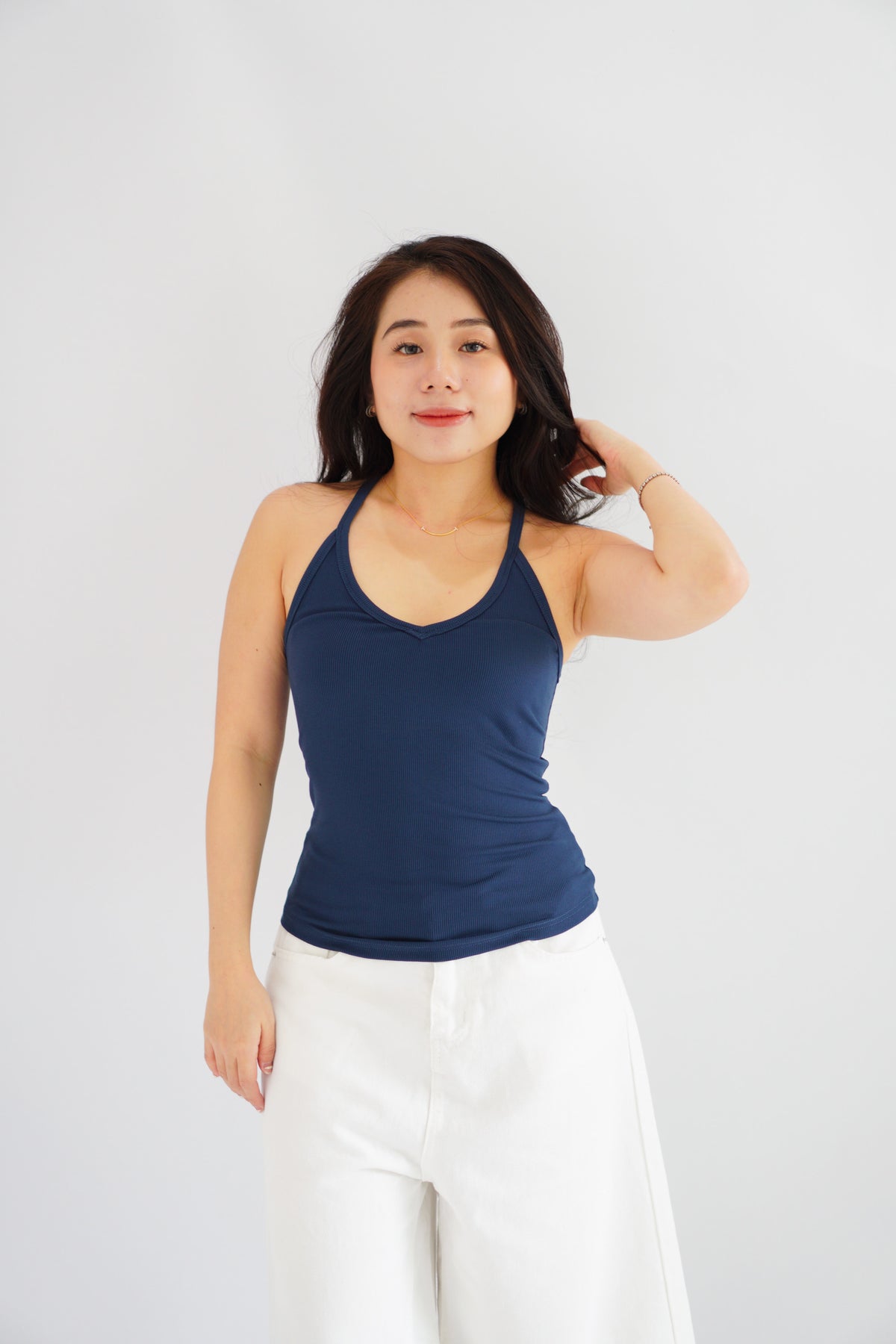 Esme Basic V Neck Camisole Top in Dark Blue