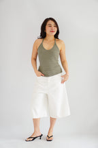 Esme Basic V Neck Camisole Top in Green