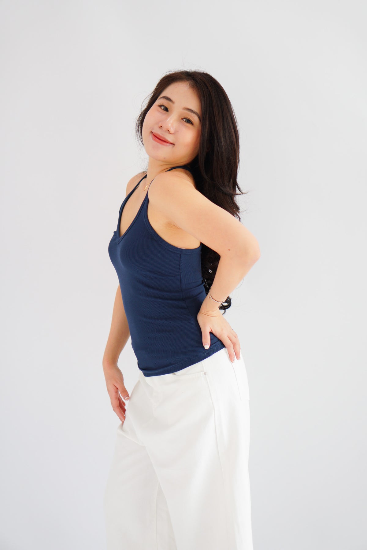 Esme Basic V Neck Camisole Top in Dark Blue