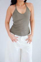 Esme Basic V Neck Camisole Top in Green