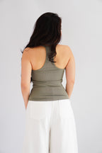 Esme Basic V Neck Camisole Top in Green