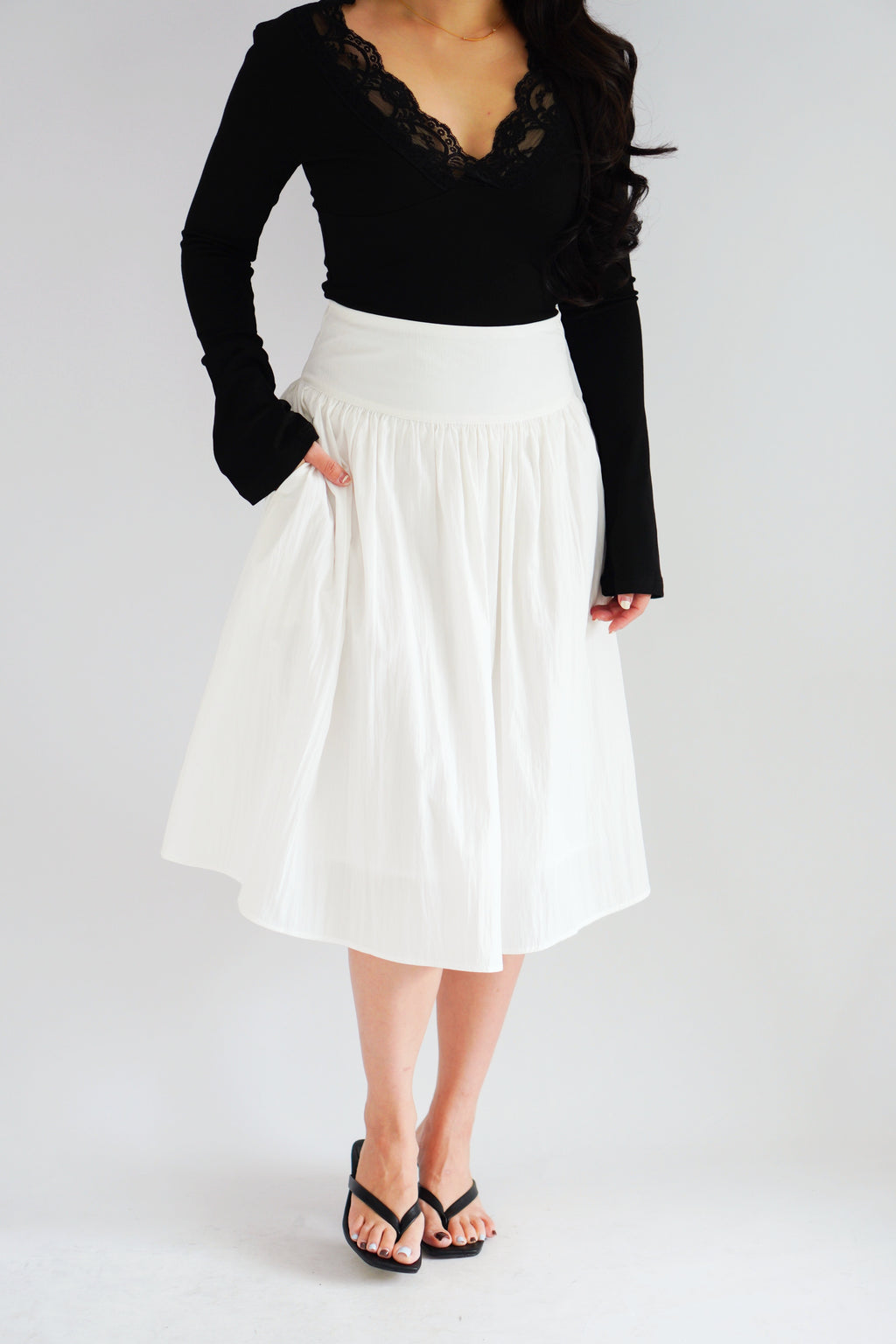 Estelle Thick Waist Band Midi Skirt in White