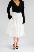 Estelle Thick Waist Band Midi Skirt in White