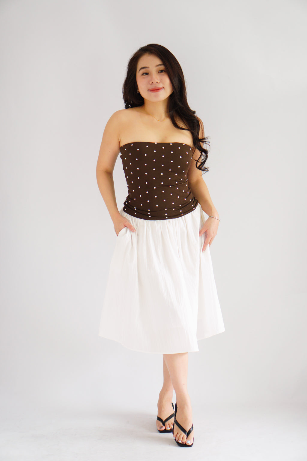 Estelle Thick Waist Band Midi Skirt in White