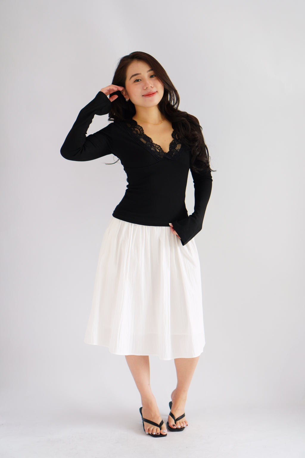 Estelle Thick Waist Band Midi Skirt in White
