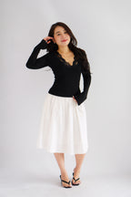 Estelle Thick Waist Band Midi Skirt in White
