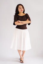 Estelle Thick Waist Band Midi Skirt in White