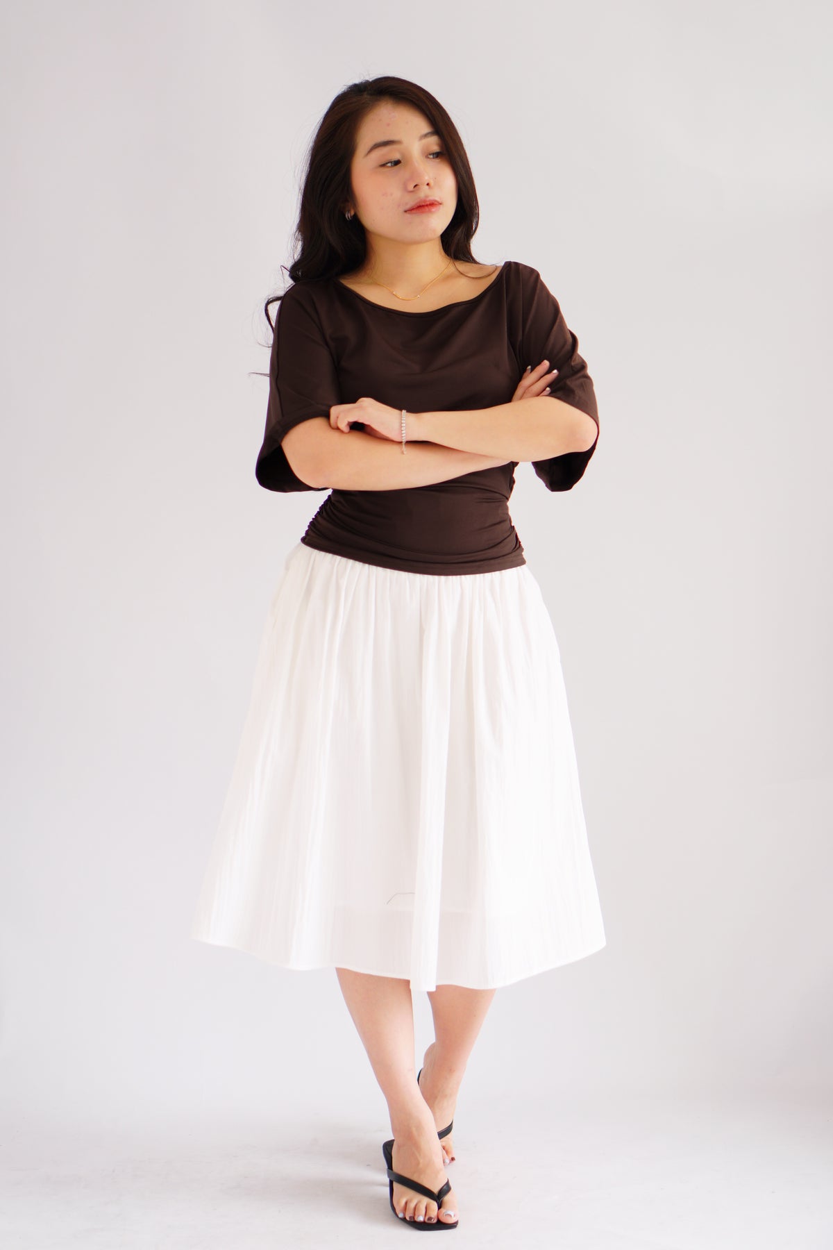 Estelle Thick Waist Band Midi Skirt in White