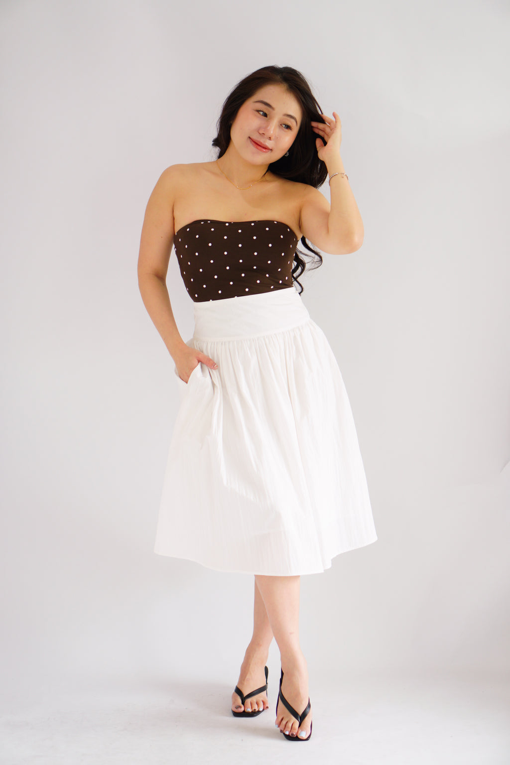 Estelle Thick Waist Band Midi Skirt in White