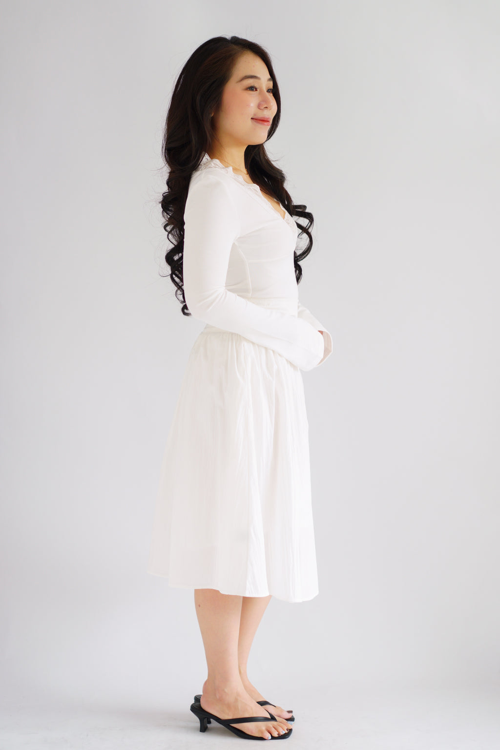 Estelle Thick Waist Band Midi Skirt in White