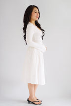 Estelle Thick Waist Band Midi Skirt in White