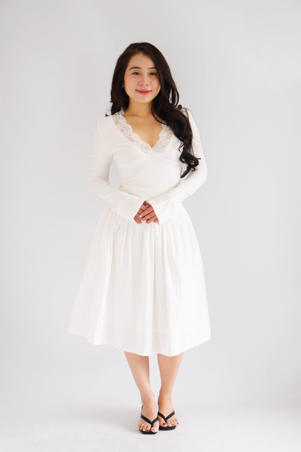 Estelle Thick Waist Band Midi Skirt in White