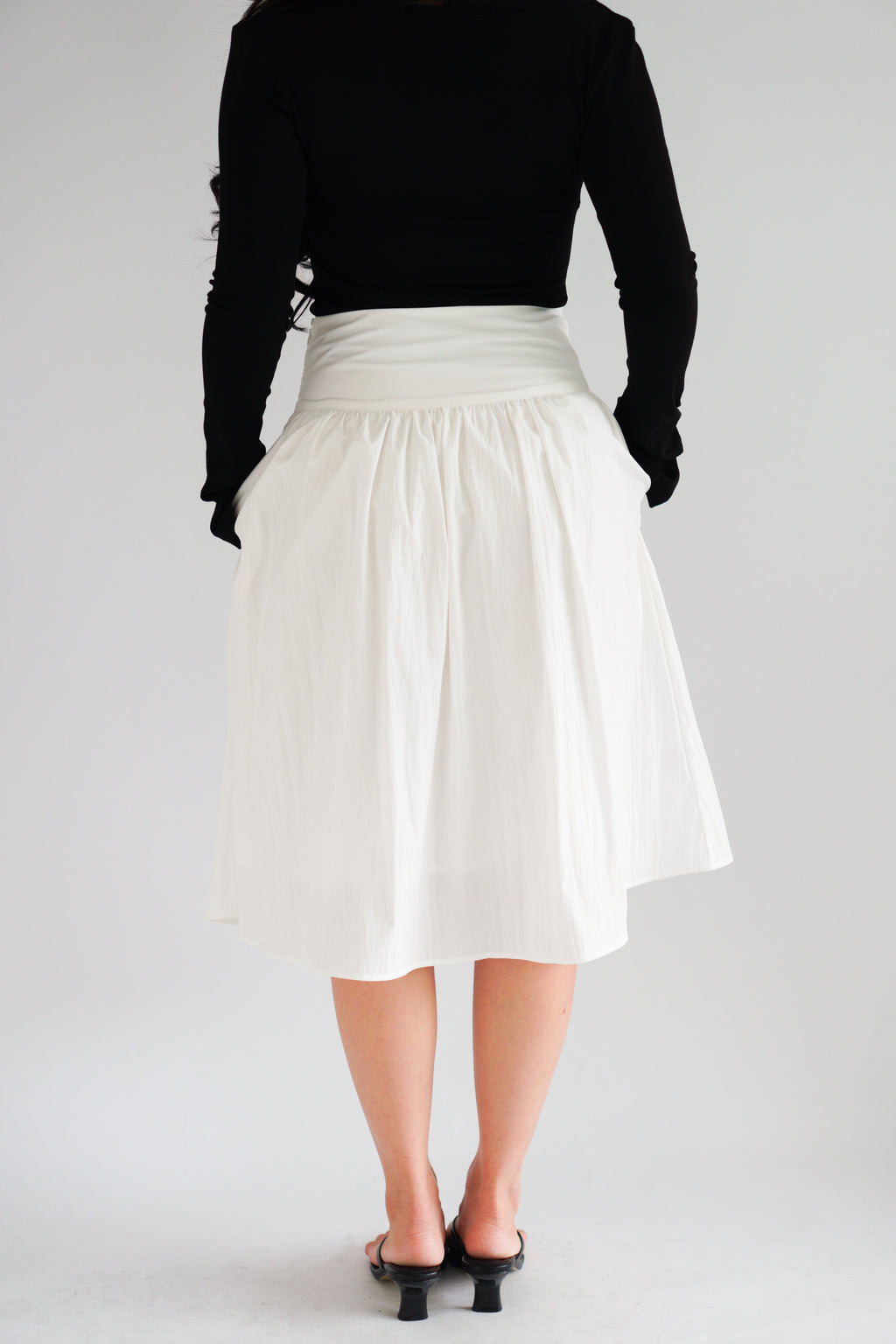 Estelle Thick Waist Band Midi Skirt in White
