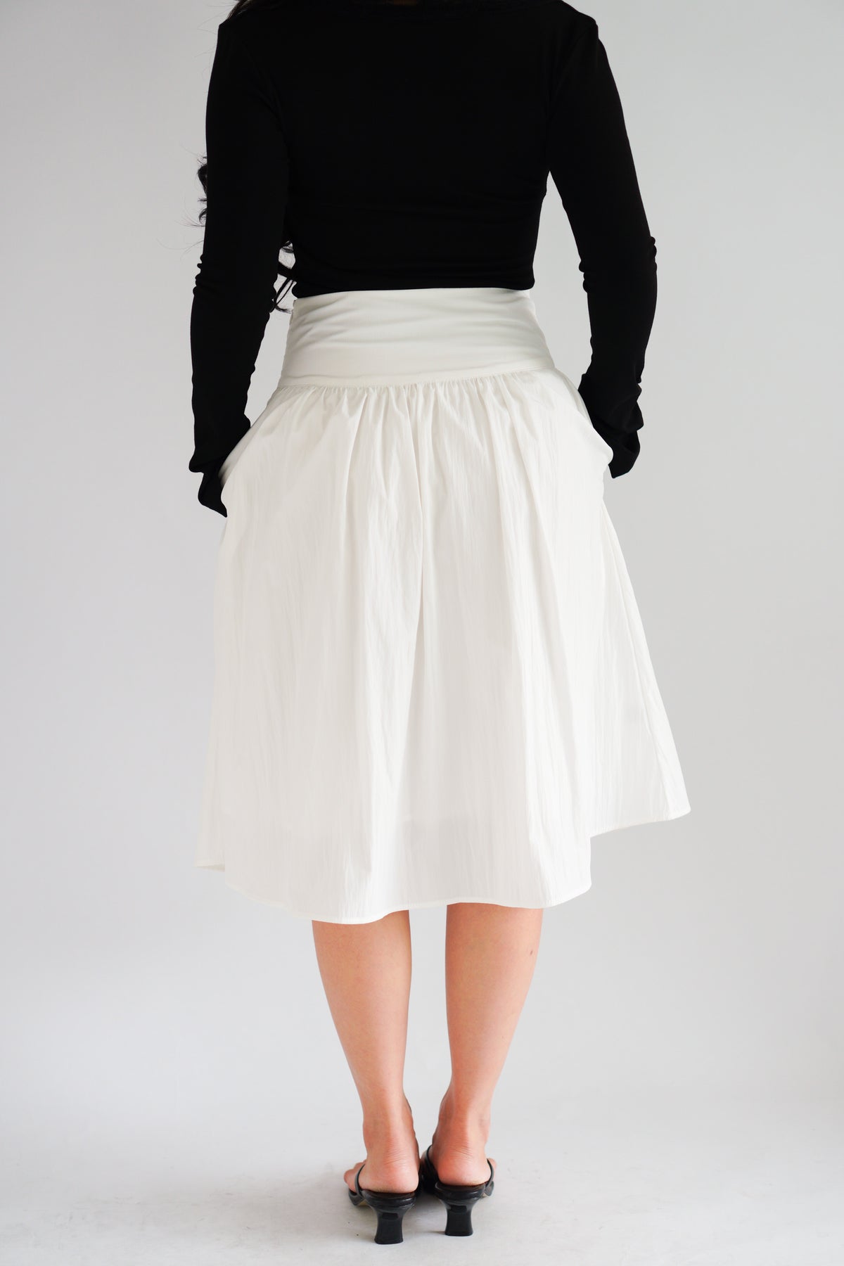 Estelle Thick Waist Band Midi Skirt in White