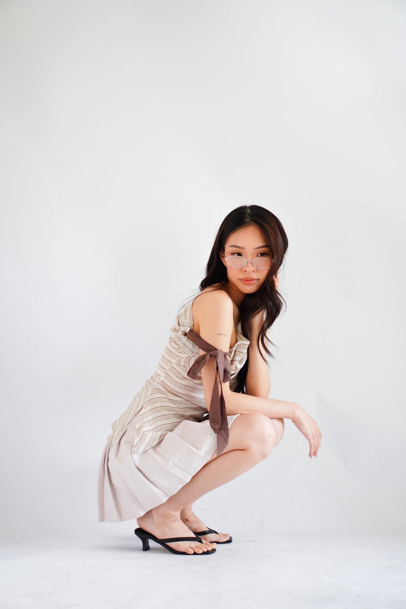 Ariane Pleated Mini Skirt in Beige