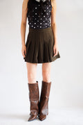 Ariane Pleated Mini Skirt in Brown