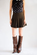 Ariane Pleated Mini Skirt in Brown