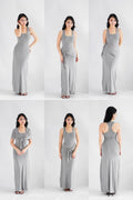 Astrid Halter Neck Bodycon Maxi Dress with Self Tied Scarf in Grey