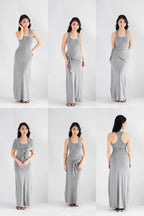 Astrid Halter Neck Bodycon Maxi Dress with Self Tied Scarf in Grey