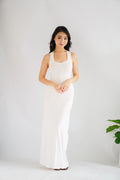 Astrid Halter Neck Bodycon Maxi Dress with Self Tied Scarf in White