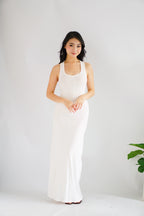 Astrid Halter Neck Bodycon Maxi Dress with Self Tied Scarf in White