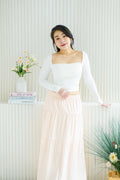 Brinley Padded Ruched Bust Long Sleeve Top in White