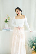 Brinley Padded Ruched Bust Long Sleeve Top in White