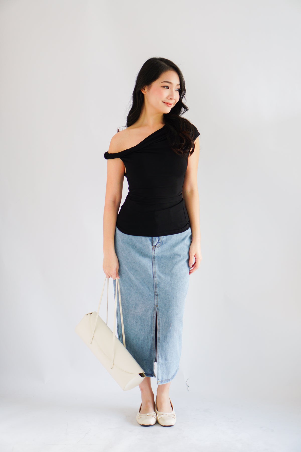 Myoka Ruched Toga Top in Black