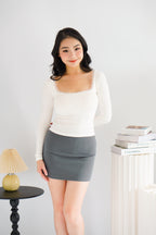 Frinda Square Neck Padded Long Sleeve Top with Lace in White