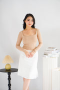 Frinda Square Neck Padded Long Sleeve Top with Lace in Nude