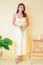Dahlia Corset Maxi A-Line Dress in Yellow