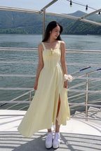 Dahlia Corset Maxi A-Line Dress in Yellow