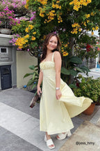 Dahlia Corset Maxi A-Line Dress in Yellow