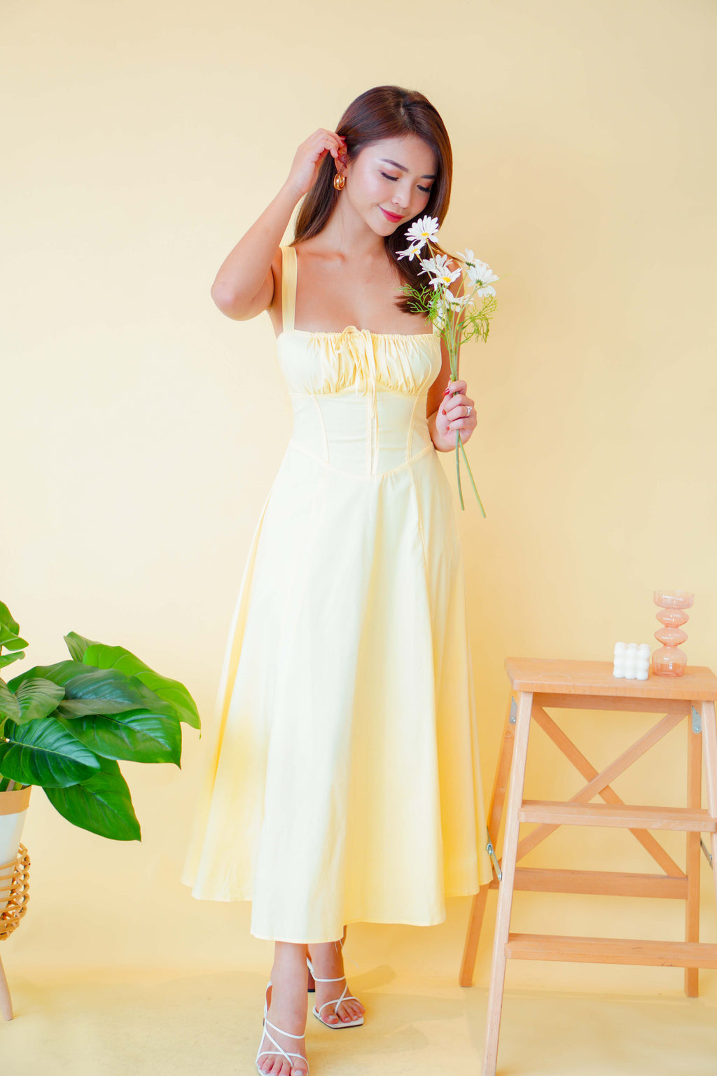 Dahlia Corset Maxi A-Line Dress in Yellow