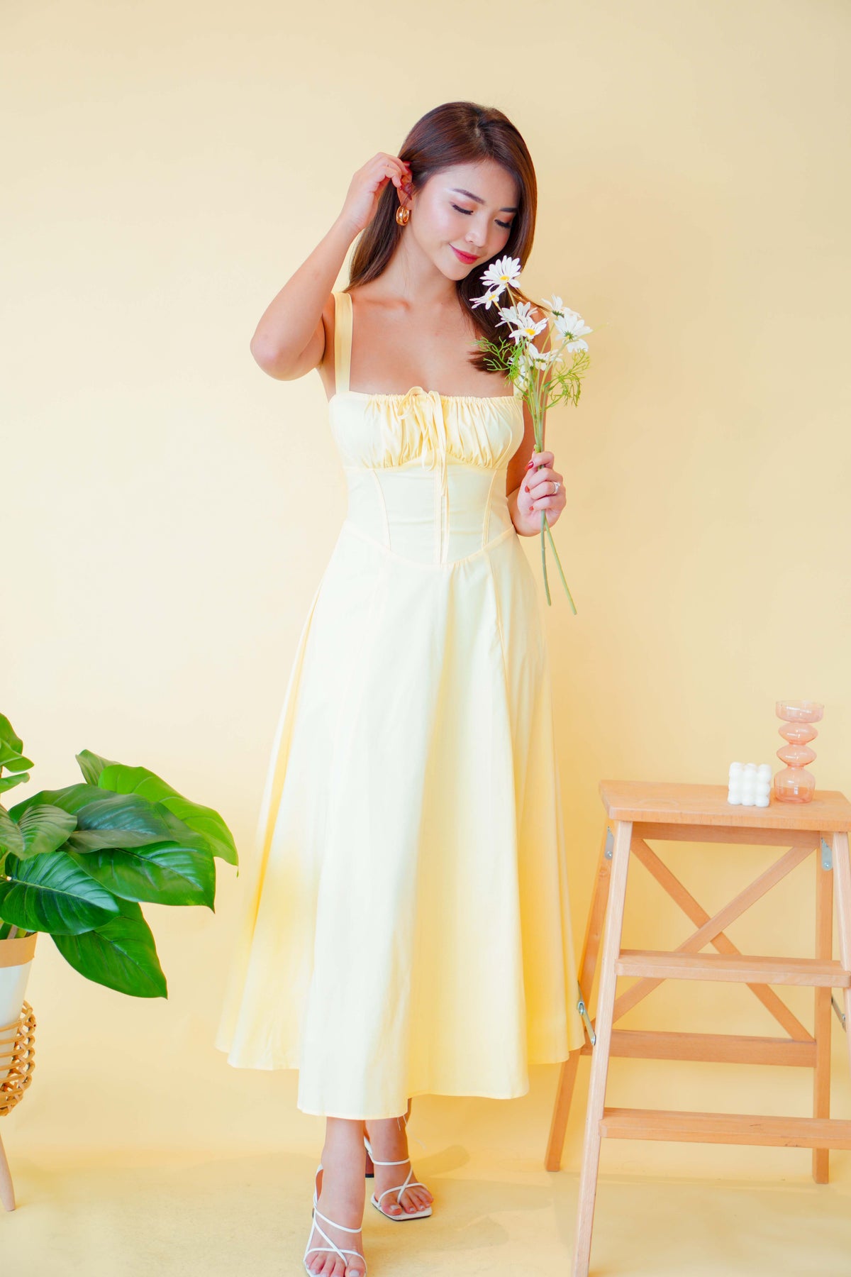 Dahlia Corset Maxi A-Line Dress in Yellow