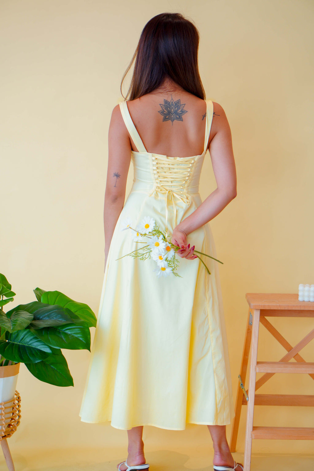 Dahlia Corset Maxi A-Line Dress in Yellow
