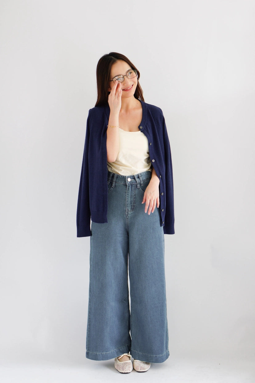 Damien Knit Cardigan in Dark Blue
