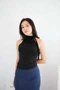 Elina High Neck Tie Top in Black