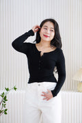 Ellis Button Down Long Sleeve Top in Black