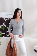 Ellis Button Down Long Sleeve Top in Grey